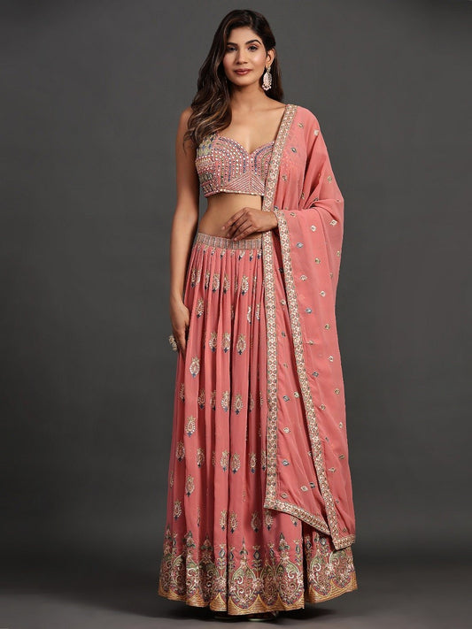 Pink Georgette Party Look Elegant Lehenga Choli Dropshipera