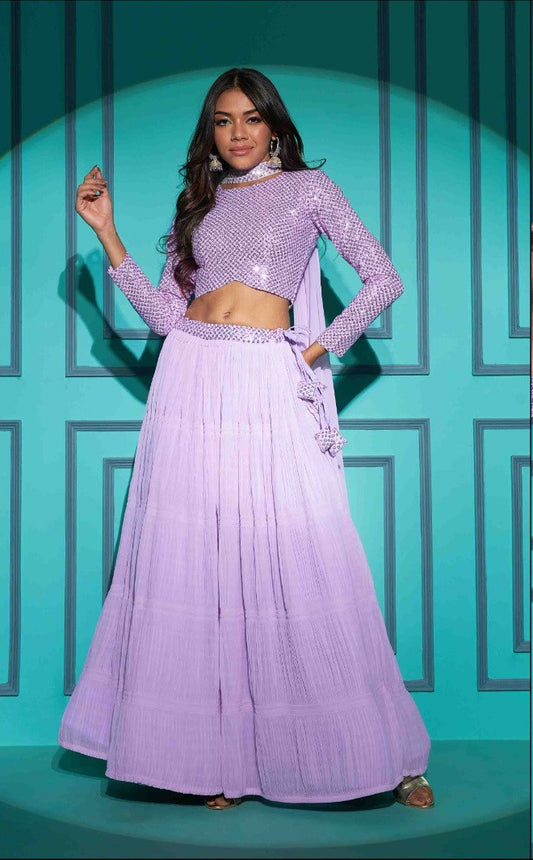 Purple  Plitting Pattern Stylish Lehenga Dropshipera