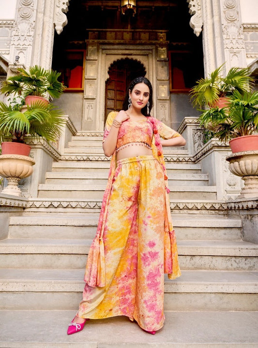 Yellow Tie & Dye Indo Western Suit For Women Dropshipera