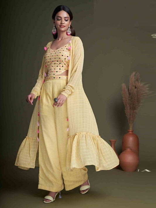 Yellow Classy Indo Western With Stylish Koti Dropshipera