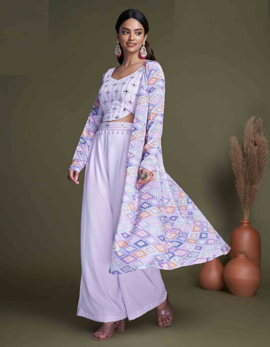 Pastel Purple Classy Indo Western With Stylish Koti Dropshipera