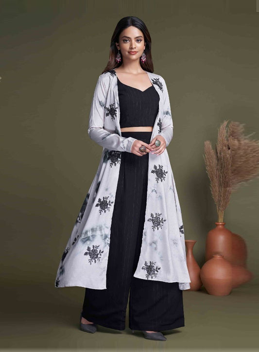 Black And White Classy Indo Western With Stylish Koti Dropshipera