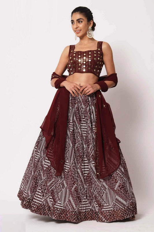 Maroon Floral Printed Art Silk Lehenga Choli Dropshipera