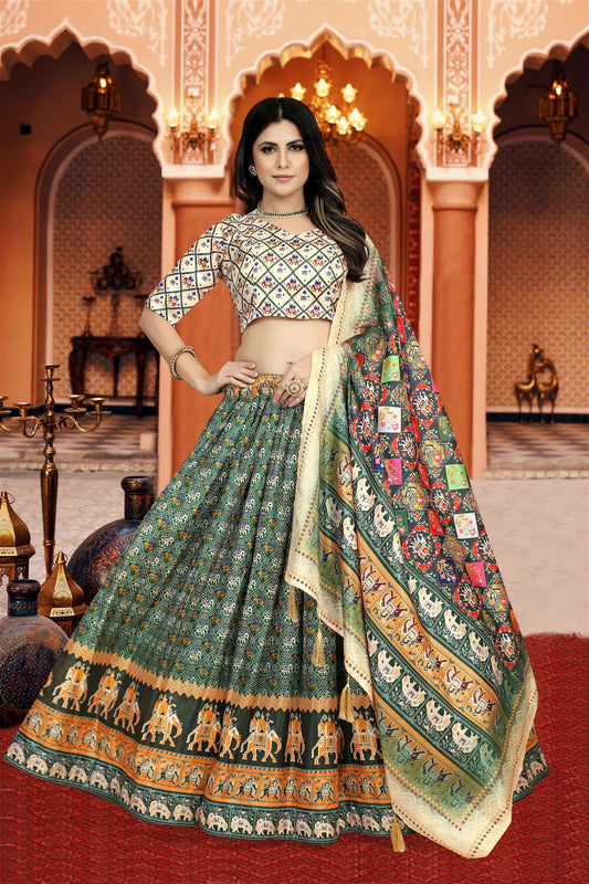 Digital Print Silk Lehenga Dola Choli With Latkan Dupatta Dropshipera